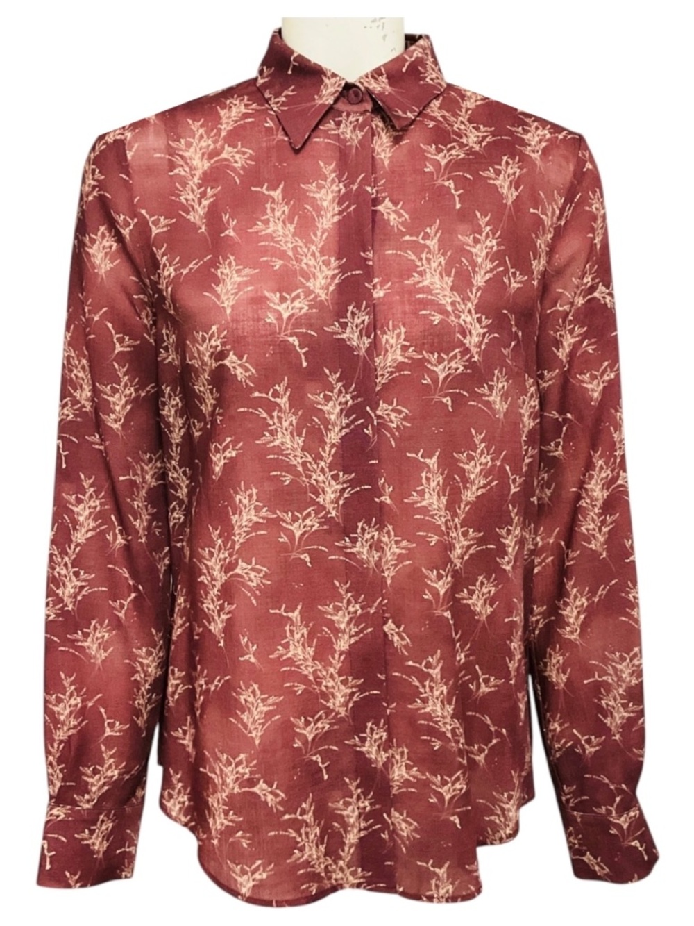 GABRIELA HEARST MAUVE LEAF PRINT WOOL HENRI TOP